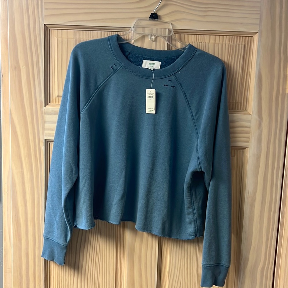 Distressed aerie crop sweatshirt